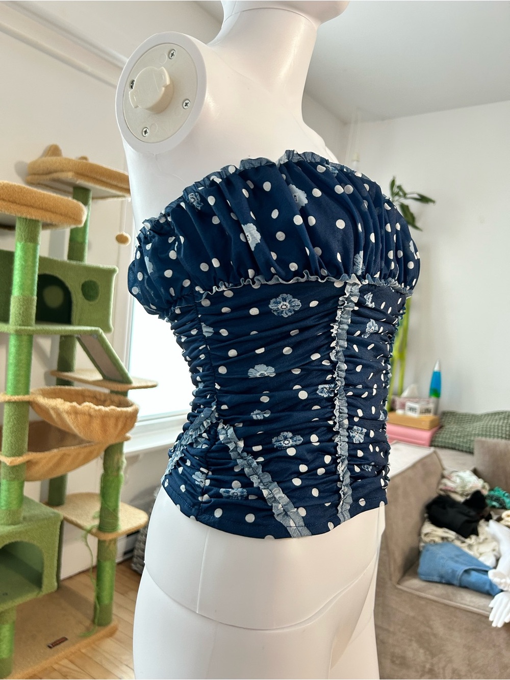Navy Blue Polka Tube Top - Picture 2 of 4